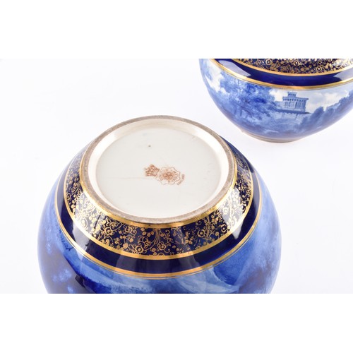 338 - A pair of Doulton Burslem jardiniere's, cobalt blue ground with extensive gilt floral scroll decorat... 
