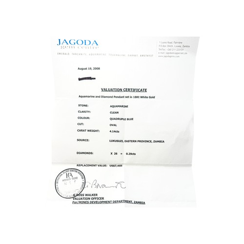 51 - A white gold aquamarine and diamond pendant