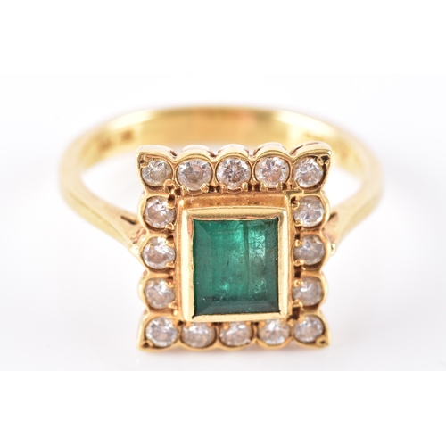 37 - An emerald and diamond cluster ring, set to the centre with step cut emerald with an approximate wei... 