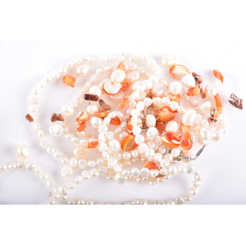 38 - An amber pendant with a yellow gold bale, a pair of 9ct yellow gold pearl screw back earrings, toget... 