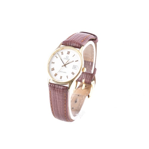 131 - An Omega Seamaster 9ct gold quartz wristwatch, cal.1458, the white dial with Roman numeral indices, ... 