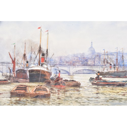 228 - Frederick William Scarborough (British, 1860-1939)'The Pool of London' A watercolour view of boats s... 
