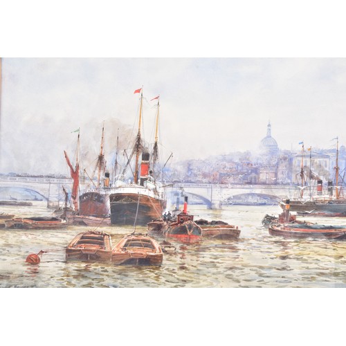 228 - Frederick William Scarborough (British, 1860-1939)'The Pool of London' A watercolour view of boats s... 