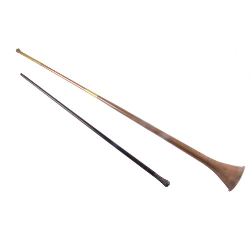 213 - A late 19th/early 20th century brass coaching or signalling horn, of typical tapering form with flar... 