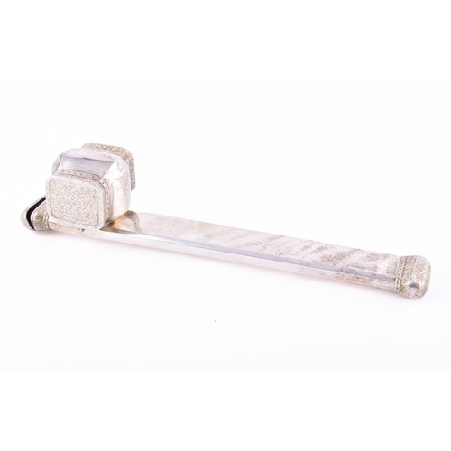 167 - An Ottoman Empire silver gilt divit pen case and inkwell, featuring engraved decoration and bearing ... 