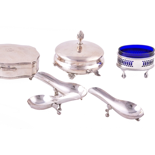 169 - A group of assorted silver items, including a continental 800 silver porridger, two 800 silver lidde... 