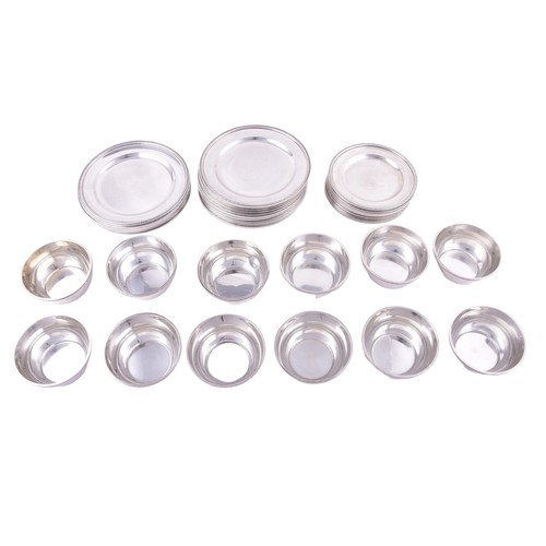 145 - A set of twelve continental 800 silver finger bowls, 12 cm diameter, twelve small plates, 16 cm diam... 