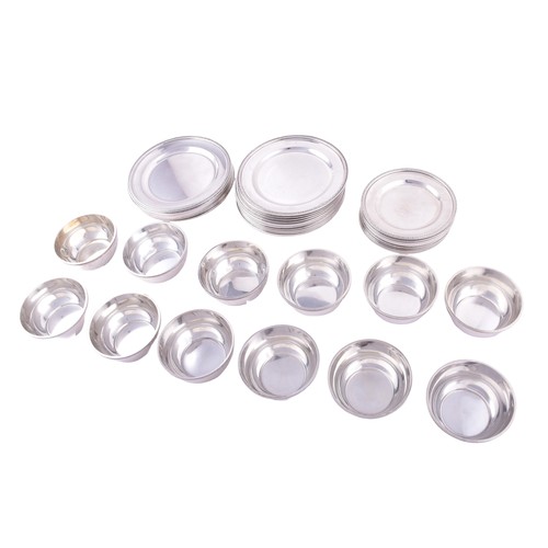 145 - A set of twelve continental 800 silver finger bowls, 12 cm diameter, twelve small plates, 16 cm diam... 