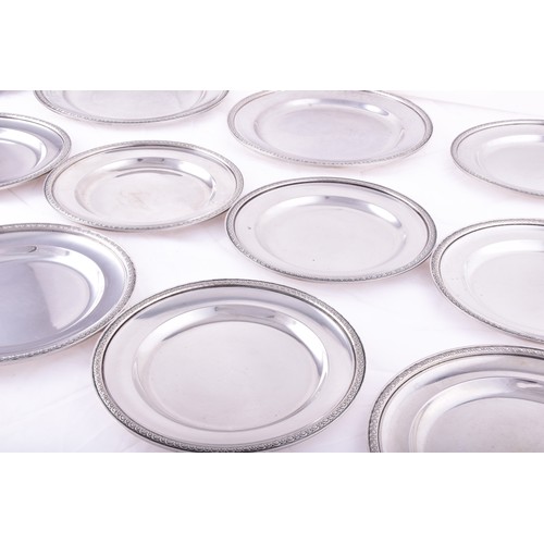 145 - A set of twelve continental 800 silver finger bowls, 12 cm diameter, twelve small plates, 16 cm diam... 