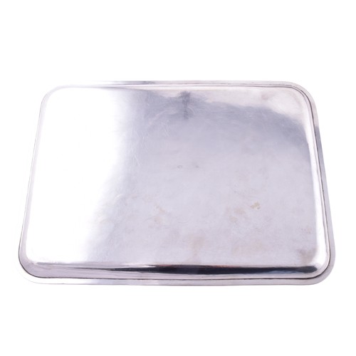 146 - A set of three continental 800 silver large trays, with a plain polished surface within a narrow bor... 