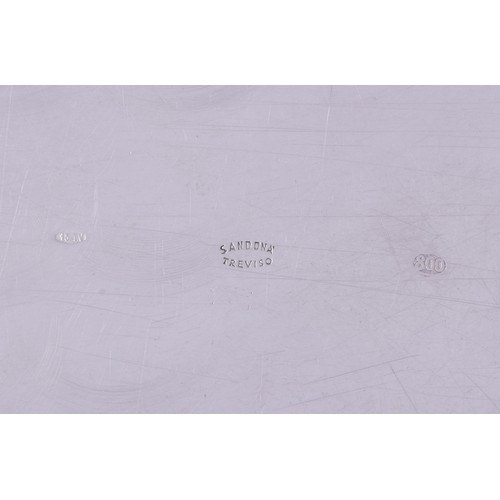 146 - A set of three continental 800 silver large trays, with a plain polished surface within a narrow bor... 