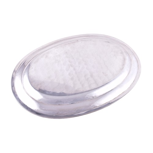 148 - A continental 800 silver large tray, with a plain polished surface, within a narrow border decorated... 