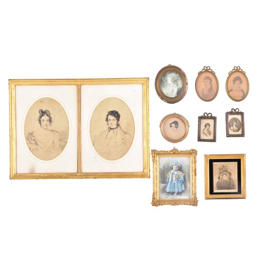 231 - A mixed collection of 19th century and later portrait studies and prints, including a hand-coloured ... 