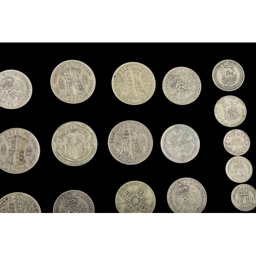 110 - A collection of pre 1947 GB silver coins, including florins, shillings, two shillings, six pence, an... 