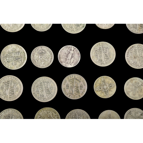 110 - A collection of pre 1947 GB silver coins, including florins, shillings, two shillings, six pence, an... 