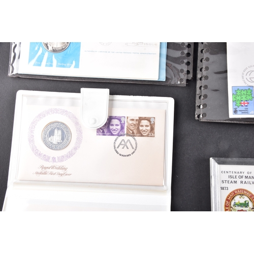111 - A collection of Sterling silver commemorative first day cover stamps and coins, with stamps and enve... 