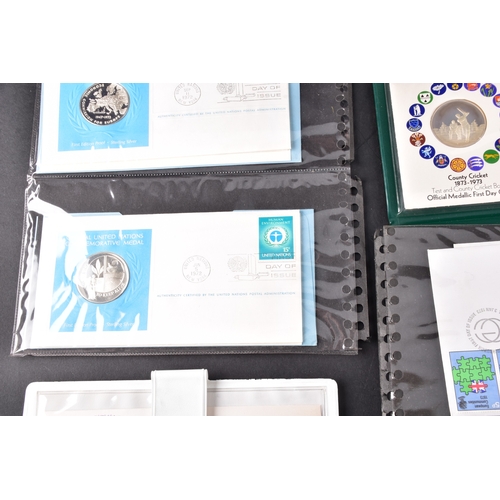 111 - A collection of Sterling silver commemorative first day cover stamps and coins, with stamps and enve... 