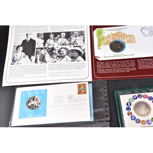 111 - A collection of Sterling silver commemorative first day cover stamps and coins, with stamps and enve... 