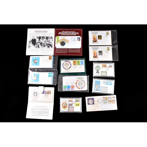 111 - A collection of Sterling silver commemorative first day cover stamps and coins, with stamps and enve... 