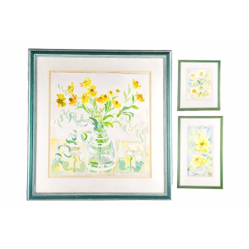240 - Jenny Devereux (British, 1945- present)Three watercolour paintings, one titled 'Daisies 32', 59 x 57... 
