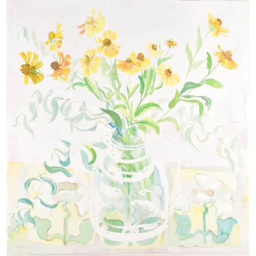 240 - Jenny Devereux (British, 1945- present)Three watercolour paintings, one titled 'Daisies 32', 59 x 57... 