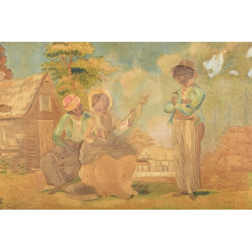 234 - A mid to late 19th century silkwork picture, a pastoral scene of a shepherdess in a rural setting, s... 