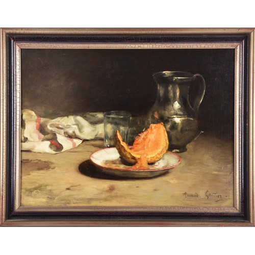 239 - Armond Desire Gautier (French, 1825-1894) a still life of food and drink, all on board, signed lower... 