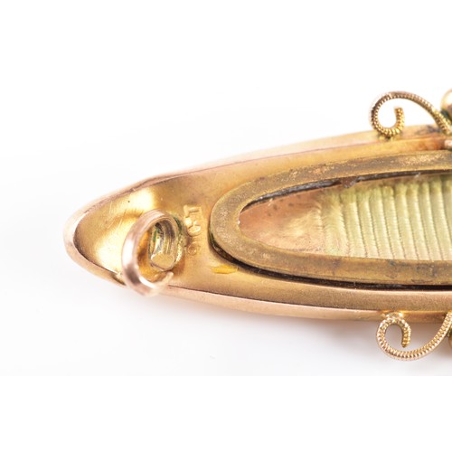 58 - A Victorian 9ct yellow gold synthetic sapphire and seed pearl brooch, featuring decorative metalwork... 