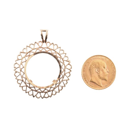 112 - An Edward VII 1906 gold full sovereign, accompanied by a 9ct yellow gold fitted gold mount featuring... 