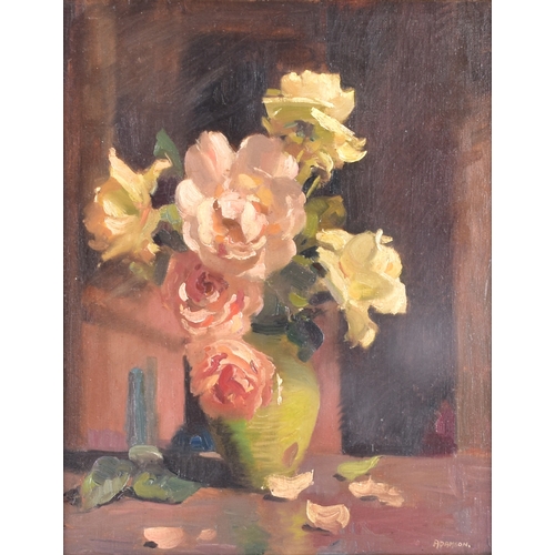 221 - Dorothy Adamson (British, 1894–1934)A still life of roses in a vase, oil on canvas, signed lower rig... 