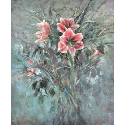 221 - Dorothy Adamson (British, 1894–1934)A still life of roses in a vase, oil on canvas, signed lower rig... 