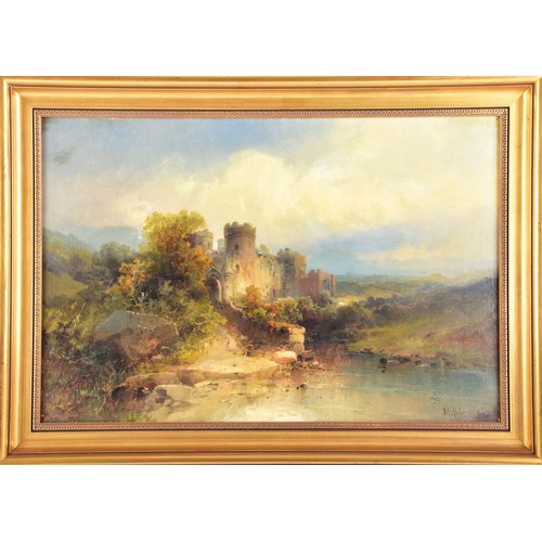 223 - Max Sinclair (British, act. 1890-1910)A pair of oil paintings, each depicting romanticised river lan... 