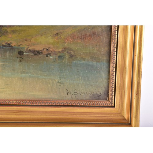 223 - Max Sinclair (British, act. 1890-1910)A pair of oil paintings, each depicting romanticised river lan... 
