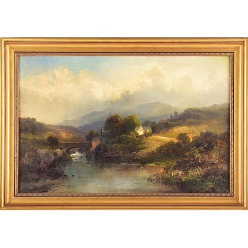 223 - Max Sinclair (British, act. 1890-1910)A pair of oil paintings, each depicting romanticised river lan... 