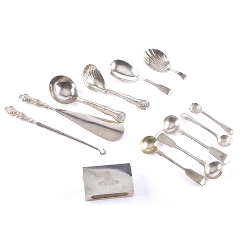 185 - A collection of assorted silver, including a A Victorian silver salt/mustard spoons, hallmarked for ... 