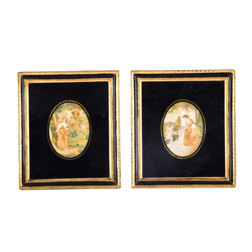 224 - A group of early 20th century silkwork embroidery pictures, comprising a rectangular example titled ... 