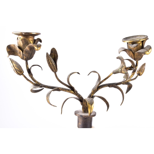 342 - A collection of decorative arts including a pair of large brass altar candlesticks, with turned stem... 