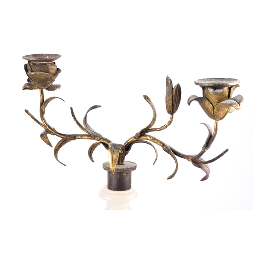 342 - A collection of decorative arts including a pair of large brass altar candlesticks, with turned stem... 