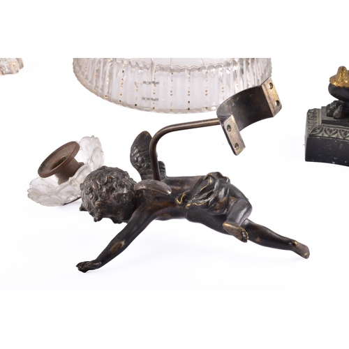 342 - A collection of decorative arts including a pair of large brass altar candlesticks, with turned stem... 