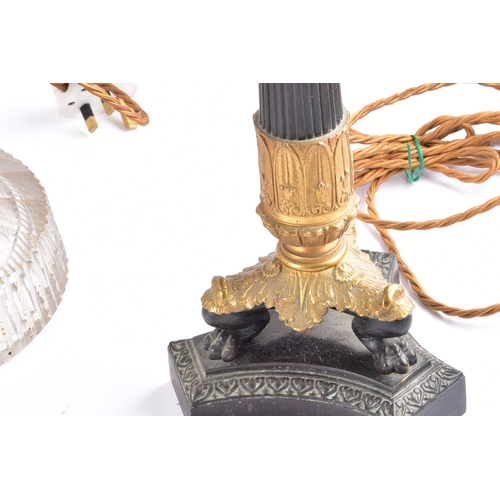 342 - A collection of decorative arts including a pair of large brass altar candlesticks, with turned stem... 