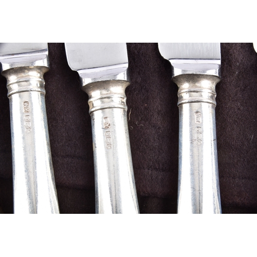 188 - A large collection of silver handled knives, including twenty-four tapered silver handled table kniv... 