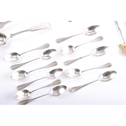 189 - A collection of assorted silver and silver plate, including a set of four russian 84 silver serving ... 