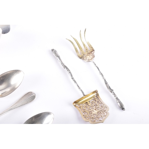 189 - A collection of assorted silver and silver plate, including a set of four russian 84 silver serving ... 