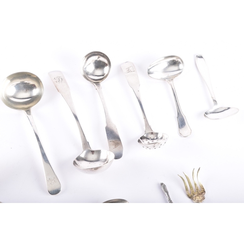 189 - A collection of assorted silver and silver plate, including a set of four russian 84 silver serving ... 