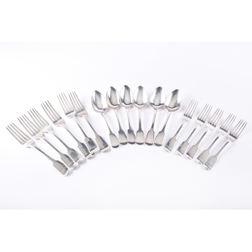 191 - Five George IV silver dessert forks and six dinner forks, hallmarked for London 1828 by Jonathan Hay... 