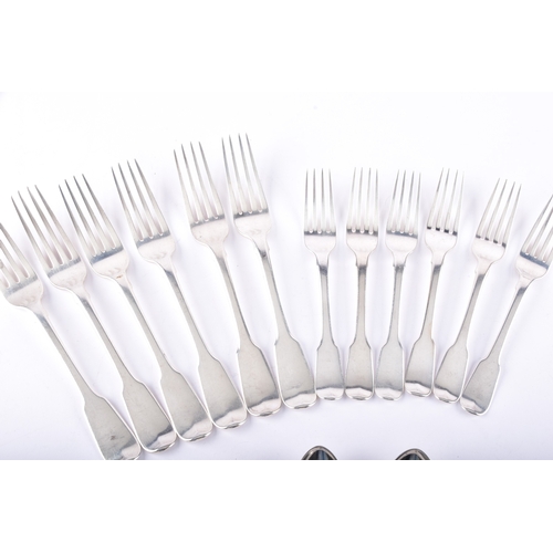 192 - A set of six William IV silver dessert forks, six dinner forks, together with a set of six silver sp... 
