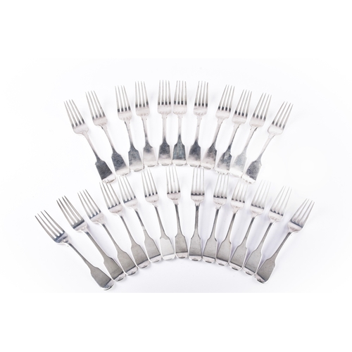 193 - A collection of Victorian silver forks, including a set of twelve dinner forks and twelve dessert fo... 