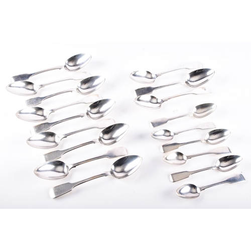 194 - A Victorian set of twelve dessert spoons, and six teaspoons, all hallmarked for London 1839 by Samue... 