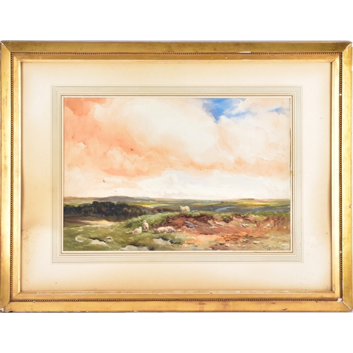 225 - Wycliffe Egginton (British, 1875-1951)A landscape of sheep grazing on open moorland beneath a wide, ... 