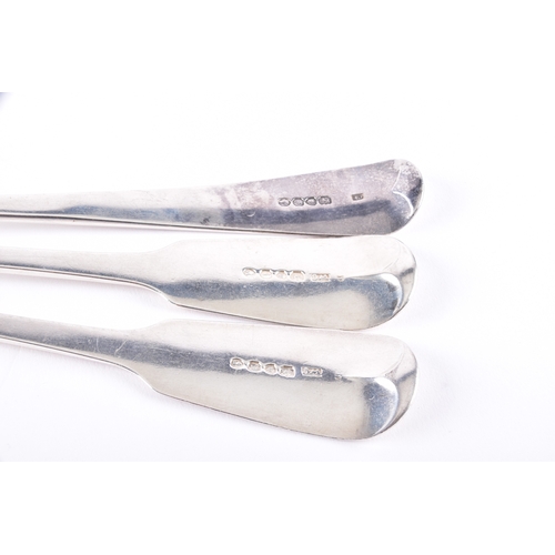 196 - Three silver serving spoons, including a pair of George IV serving spoons hallmarked for London 1824... 